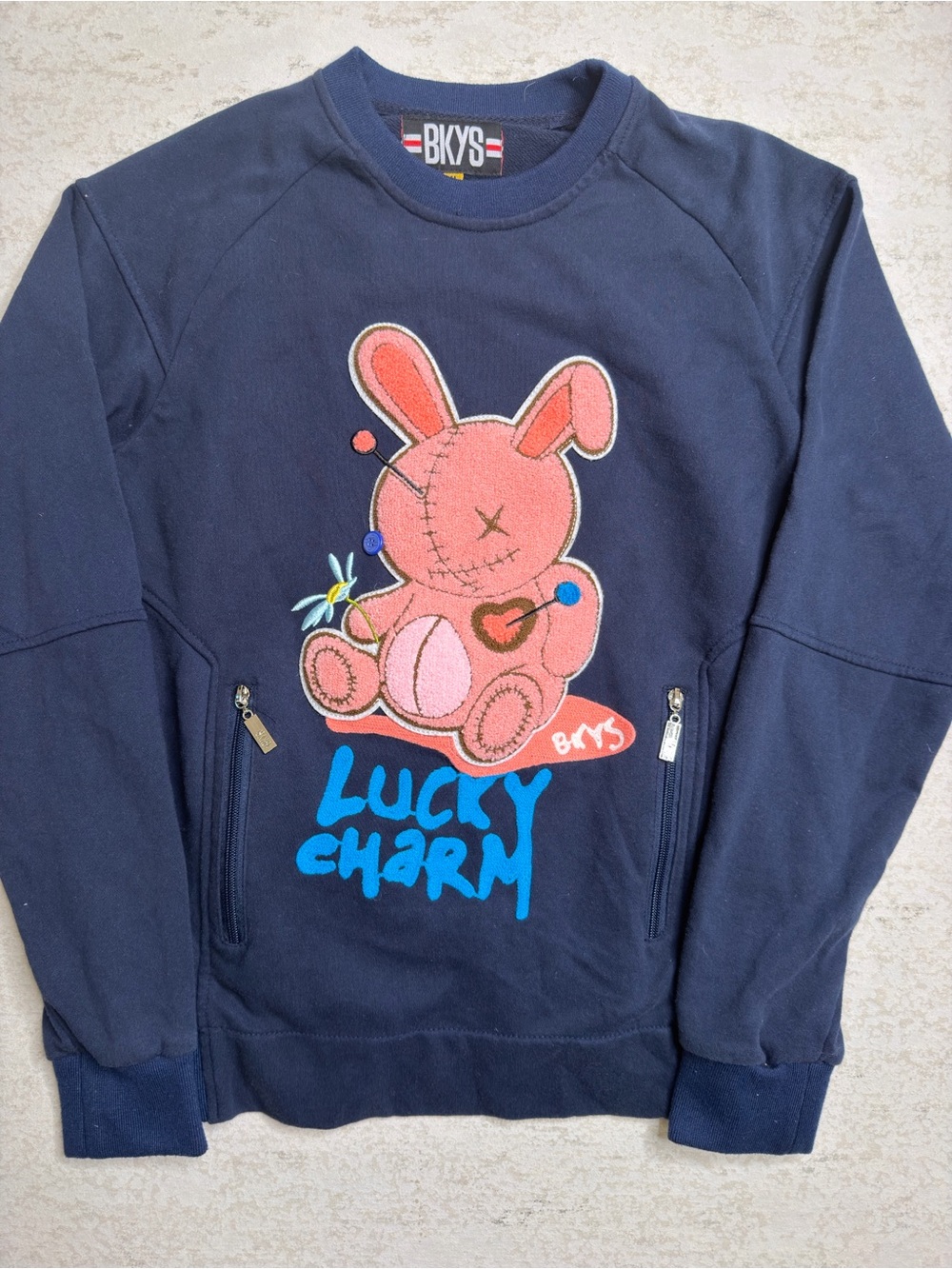 BKYS Navy Crewneck Lucky Charm Bunny Womens Size M